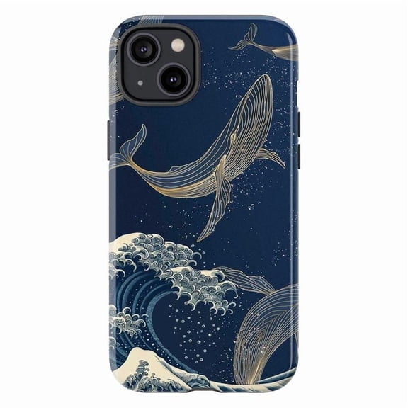 Blue Whale Ocean Wave iPhone Case – Japanese Art Inspired Whale Design Phone Cover, Elegant & Artistic Protective Case for iPhone 16 15 14 13 12 11 Pro Max