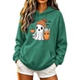 thumbnail image 2 of Molidfa Women's Happy Ghost Hoodie Drink Pumpkin Halloween Graphic Sweatshirt, 2 of 5