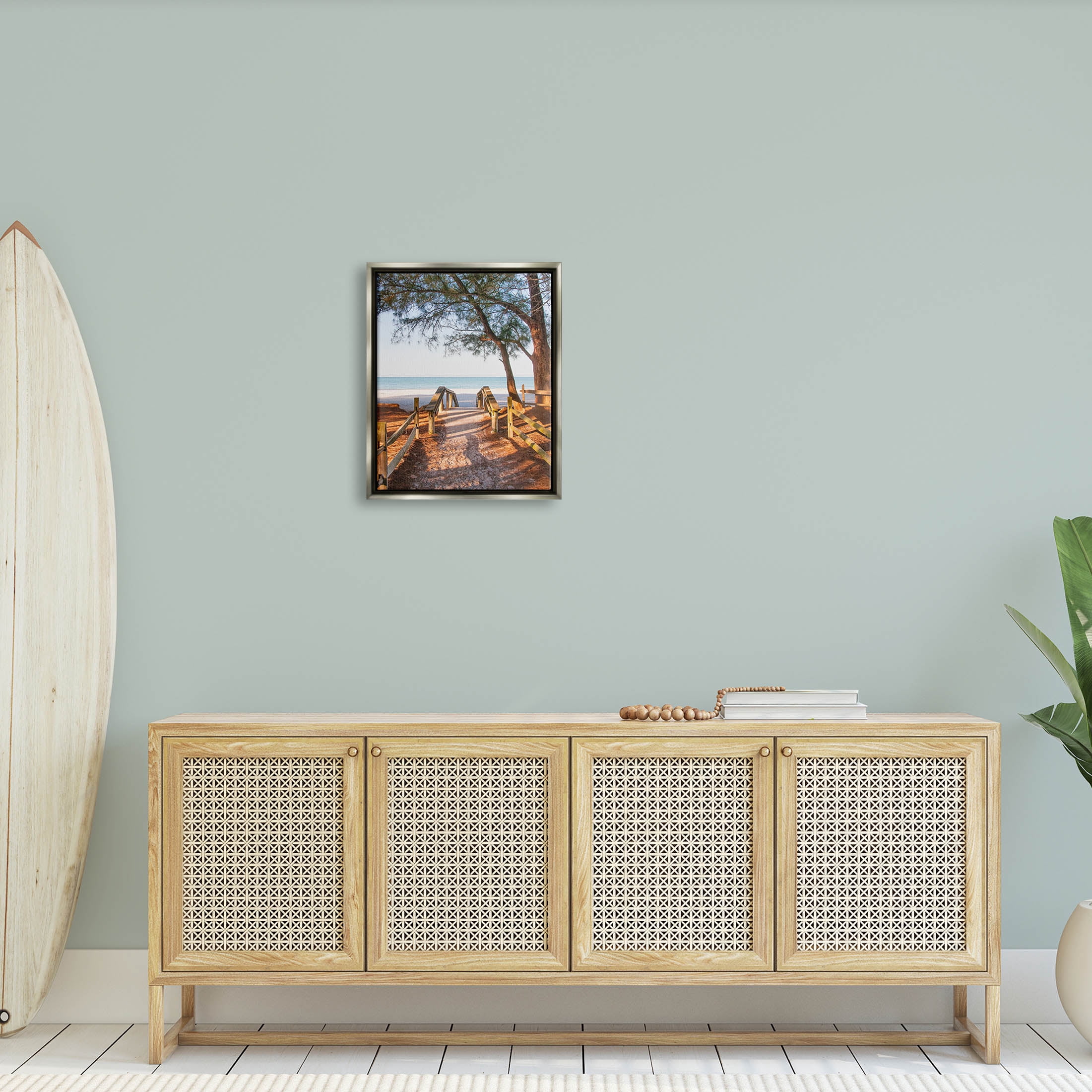 Stupell Industries Relaxing Beach Walkway Coastal Path Photograph Luster Gray Floating Framed Canvas Print Wall Art, Design by Mary Lou Photography