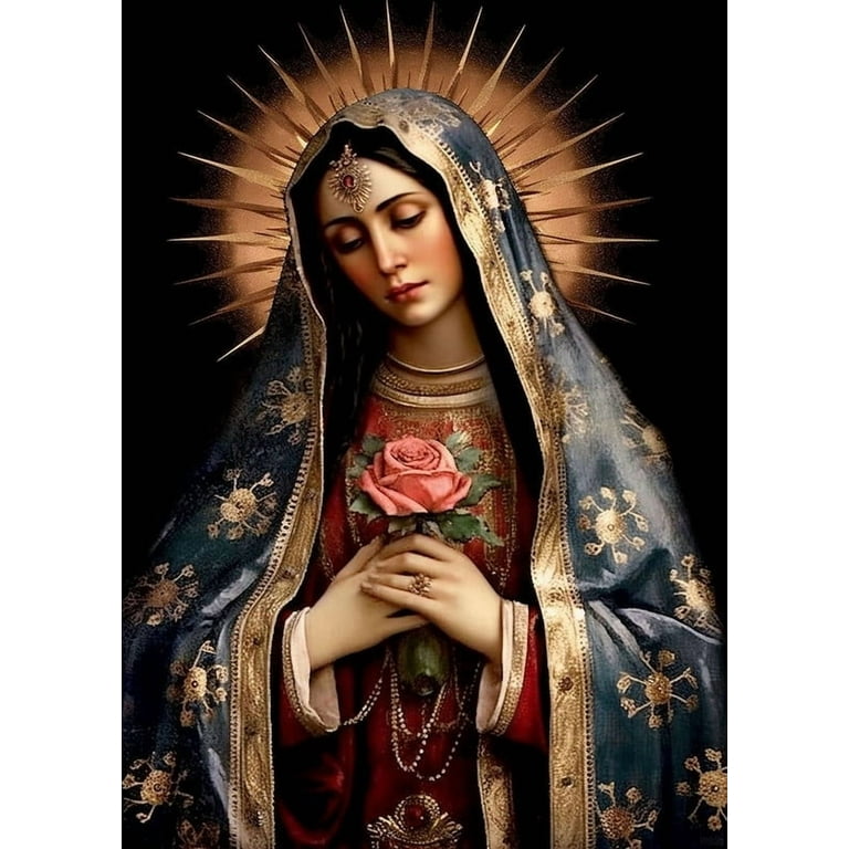 Bm Traders Virgin Mother Mary With Pink Rose Vintage Design