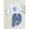 thumbnail image 3 of Bagilaanoe 2PCS Toddler Baby Boy Long Pants Set Letter Print Long Sleeve Sweatshirt Pullover Tops + Drawstring Sweatpants 6M 12M 18M 24M 3T Kids Casual Sweatsuits, 3 of 8