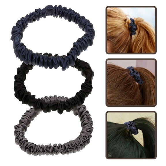 LOLIPPYY 3pcs Girl Hair Ties Silk Black Holds Hair For Valentine's Day