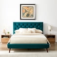 thumbnail image 2 of Mid - Century Bed | Tapered Legs & Velvet Upholstery | Bedroom, 2 of 2