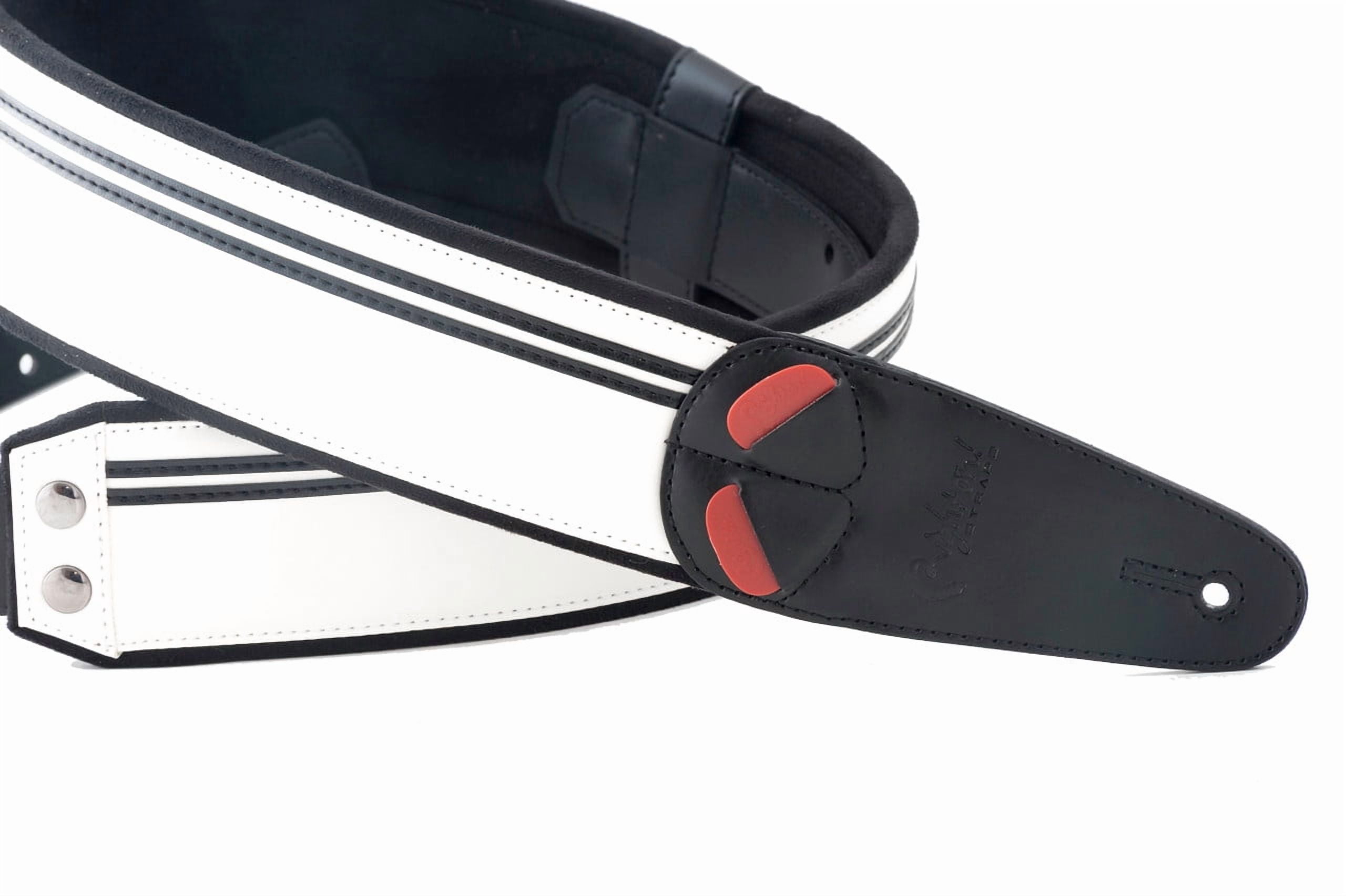 RightOn! Straps Mojo Race-60 B&W Vegan Guitar Strap – Black & White Racing Stripes