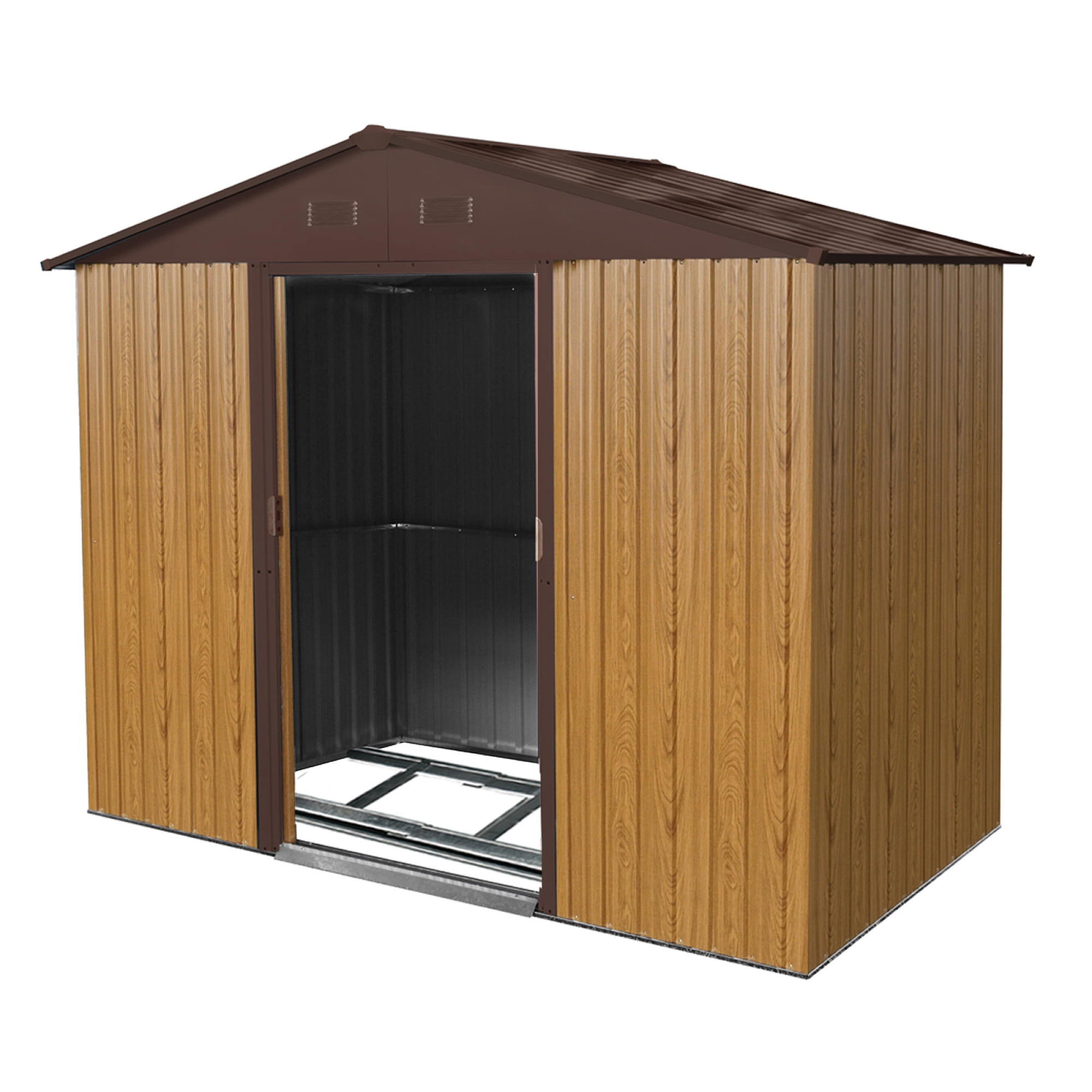 Jopath 8ft x 4ft Outdoor Metal Storage Shed with Sliding Door and Foundation for Backyard, Patio, Lawn (Coffee)