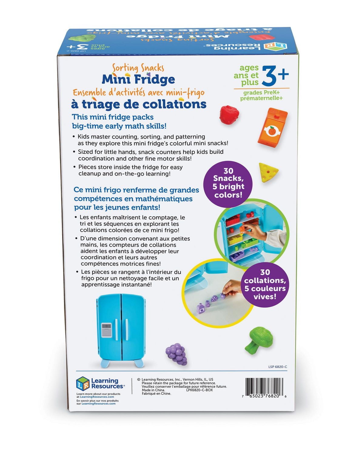 Learning Resources Sorting Snacks Mini Fridge ,51 Pieces, Ages 3+, Toddler Toys, Educational Toys, snack toys,plastic food toys,kids kitchen accessories, This mini fridge