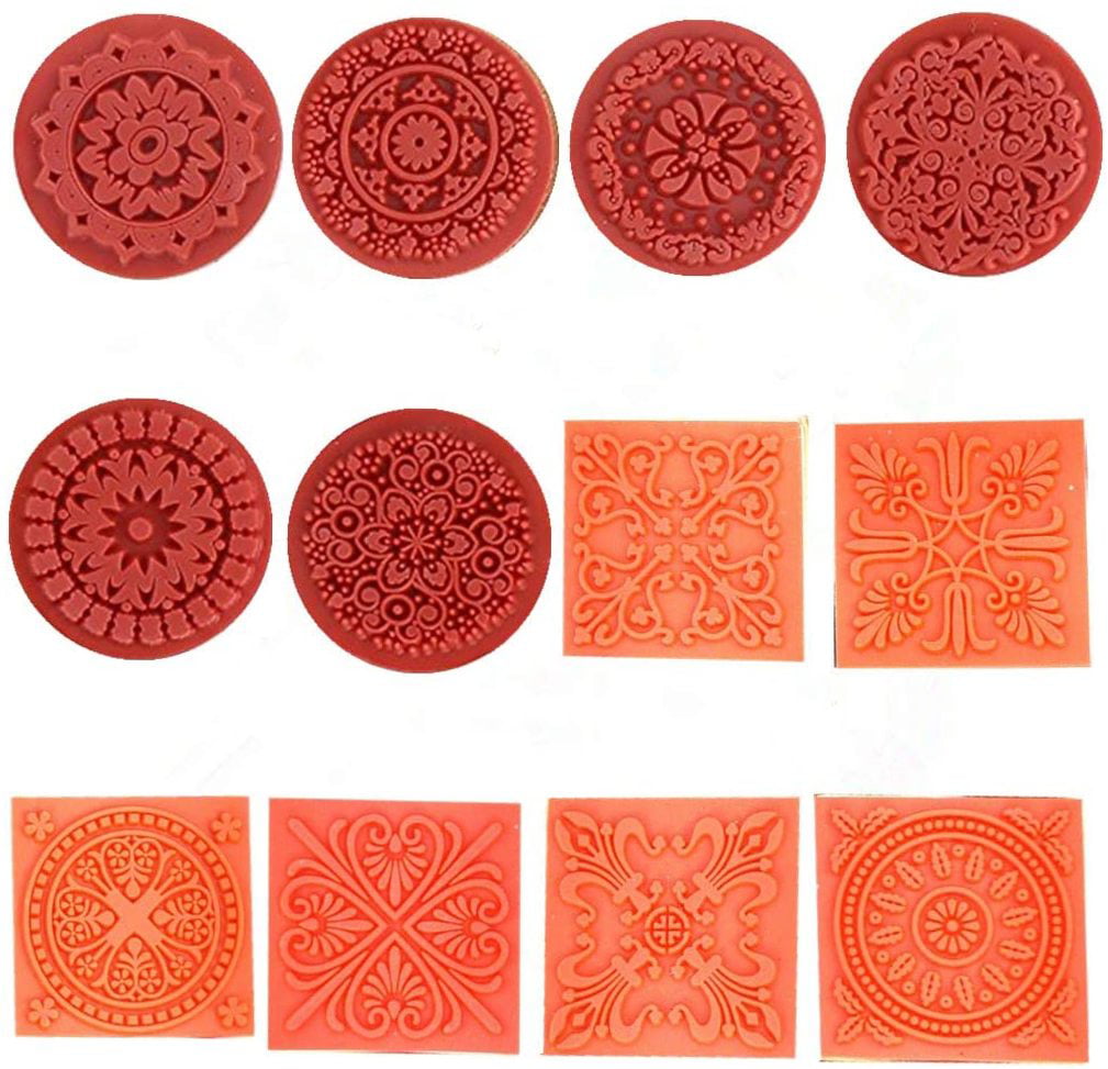 6pcs DIY Floral Mandala Pattern Round Wooden Rubber Stamp Stamps PF 