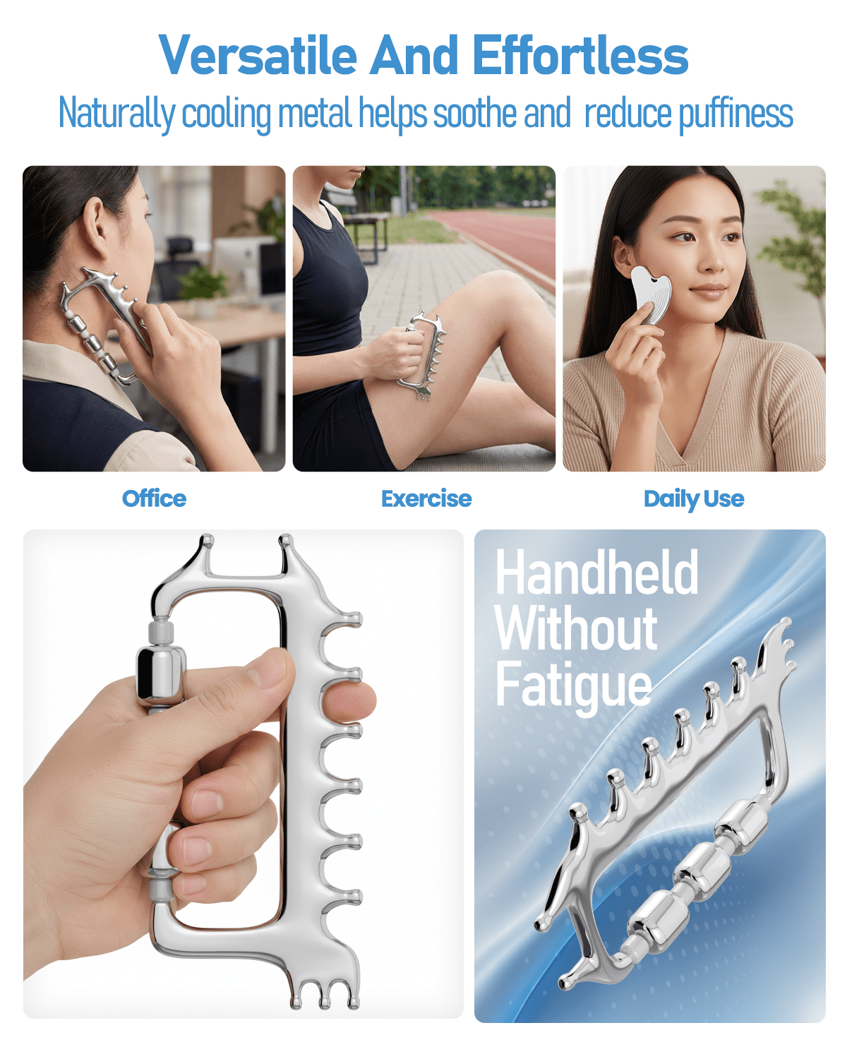 Yeamon Gua Sha Facial Tools & Massager Set, Stainless Steel Skin Care Tools for Face and Body, 3-in-1 Head Massage Combs & Roller fo Face Neck Body and Eye, Self Care Gift for Woman & Man