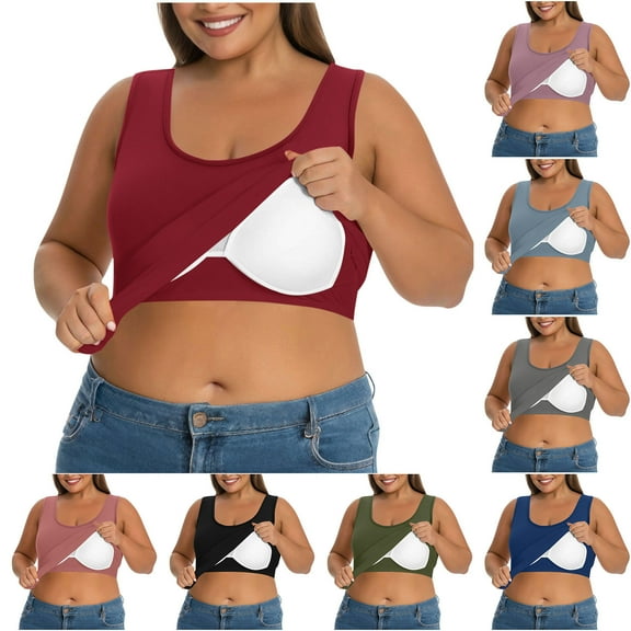 Fanxing Women Plus Size Tank Tops with Built-in Padded Bra Adjustable Strap V-Neck Camisole Cotton Cami Shirts Gray,XL