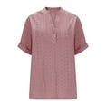 thumbnail image 5 of Hfnxid Linen Tops for Women Trendy Henley Short Sleeve Shirt Eyelet Lightweight Breathable Shirts Loose Fit Casual Button Up Blouses Pink XXL, 5 of 9