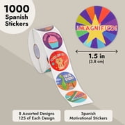Blue Panda 1000 Pack Spanish Motivational Stickers for Classroom - Bulk Reward Stickers for Kids, Teacher School Supplies (8 Assorted Designs, 1.5 in) - Classroom Supplies