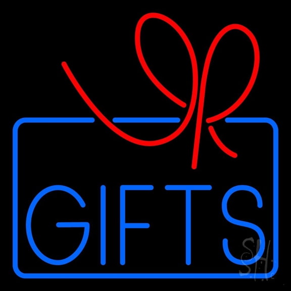Gifts Block Logo LED Neon Sign 24" Tall x 24" Wide - inches, Black Square Cut Acrylic Backing, with Dimmer - Premium built indoor Sign for Storefront, Store interior.