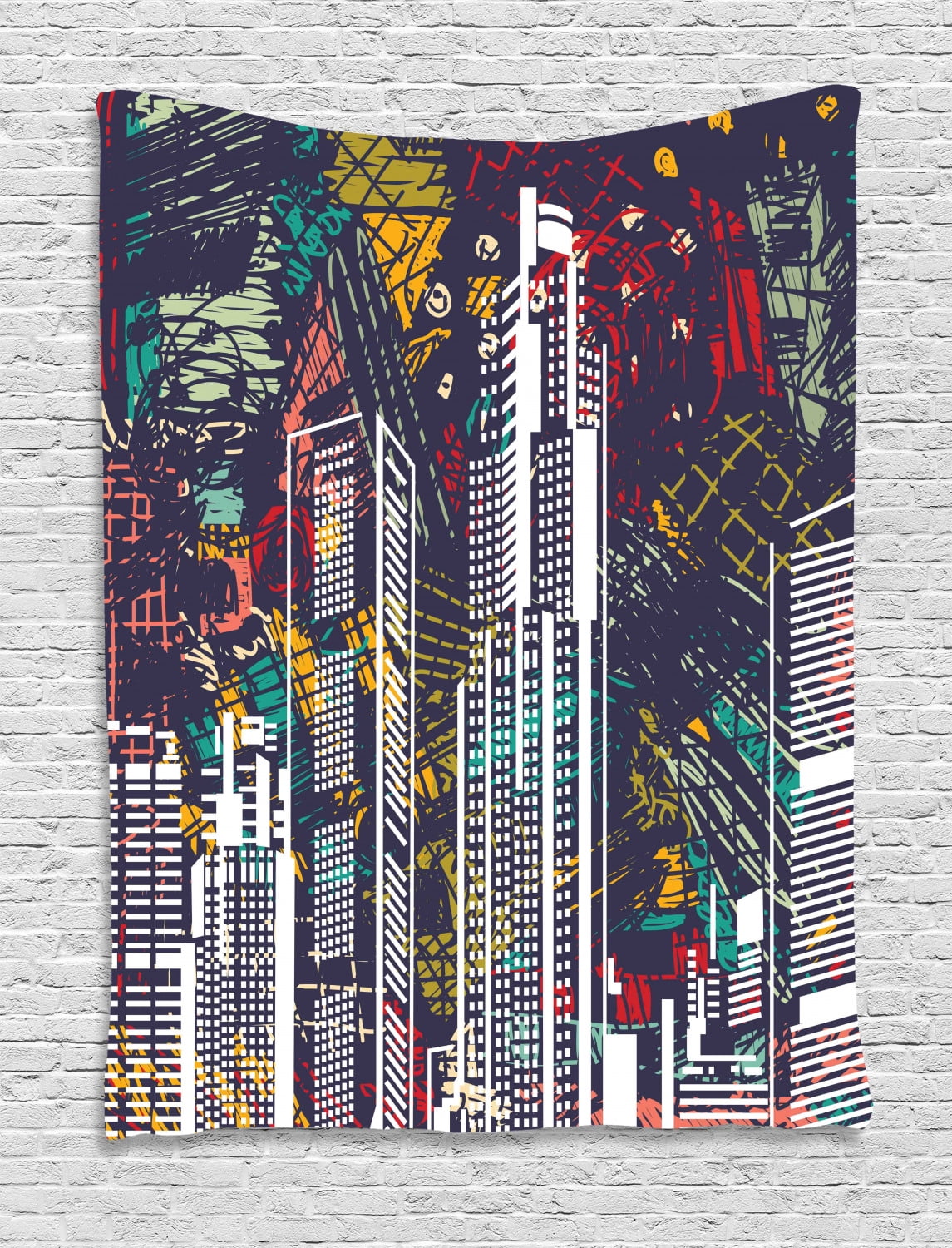 Urban Tapestry, City Landscape Doodle with Hight Skyscrapers Chaotic 