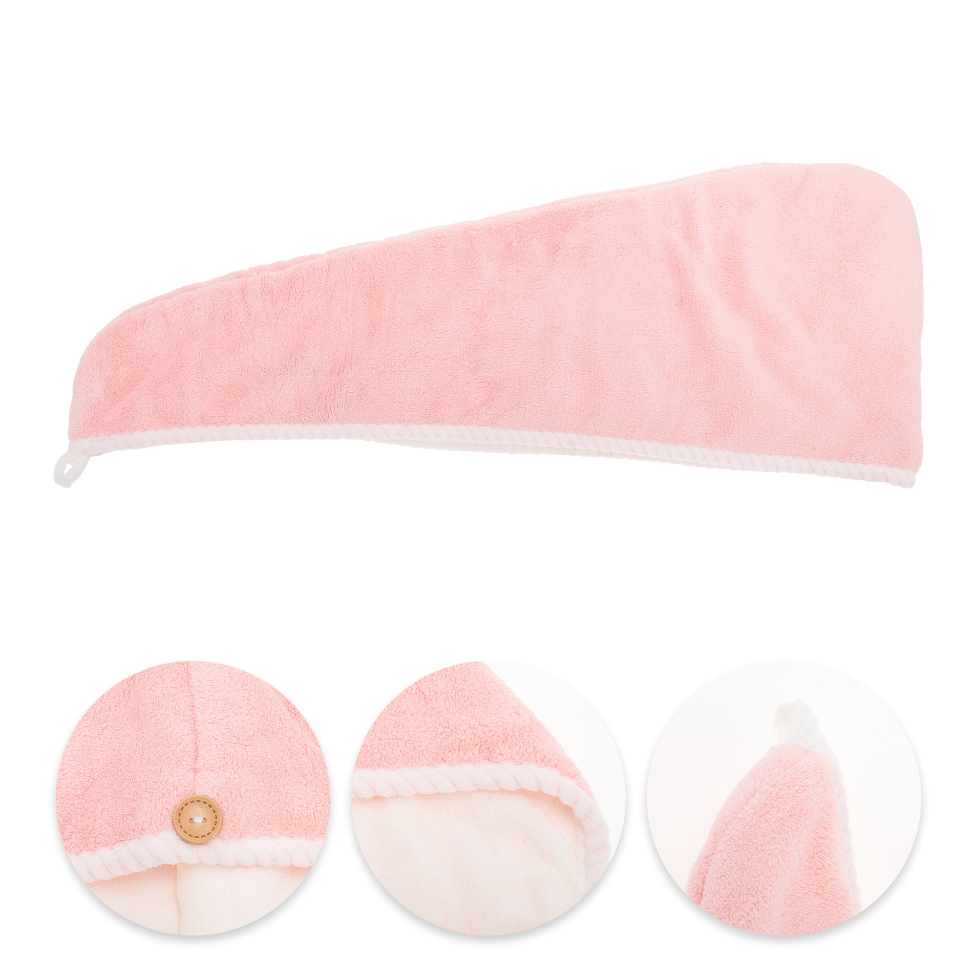 Unique Bargains 1pc Water-absorbent Double Layer Hair Towel 9.84"x 25.59" Pink, White