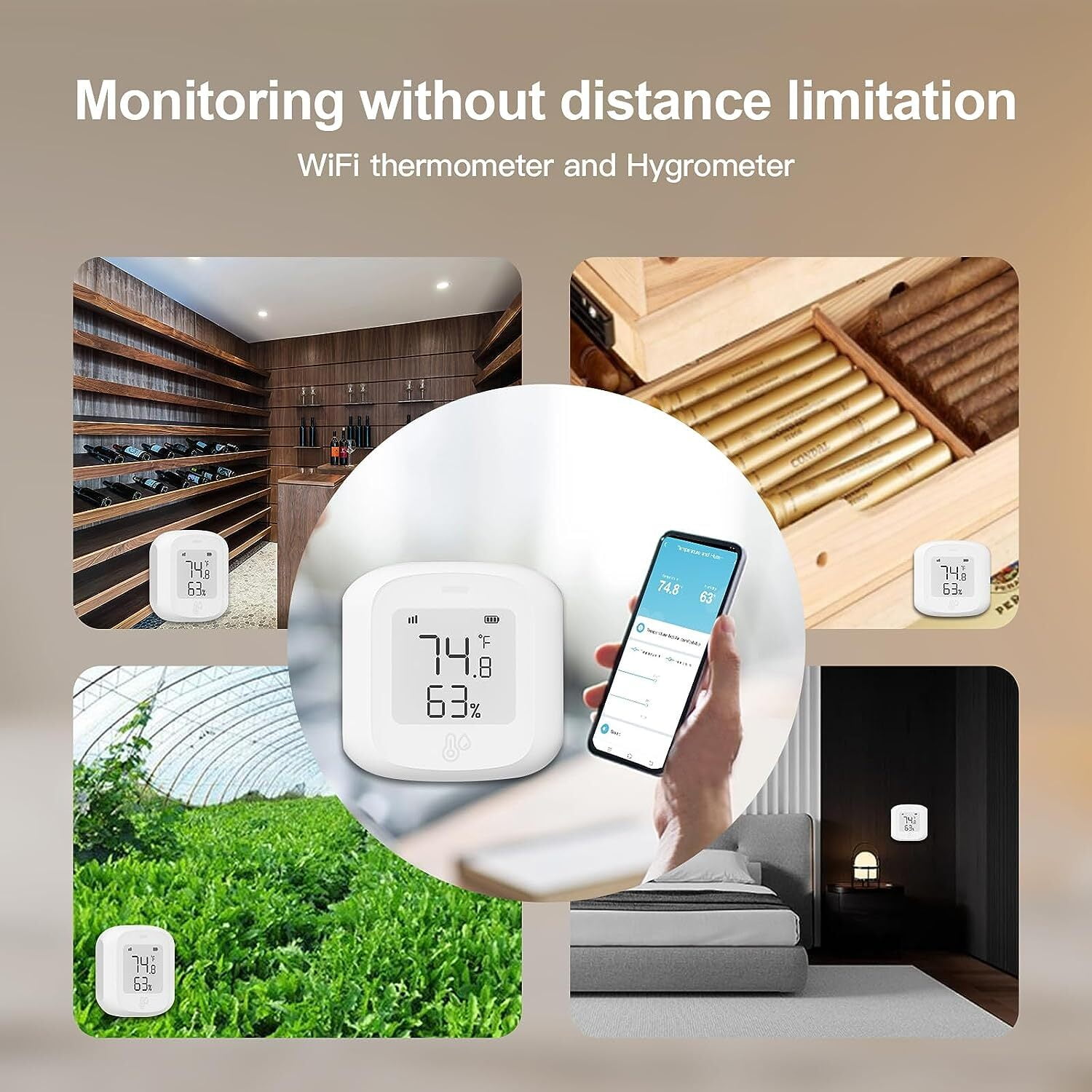 2 PCS WiFi Temperature Humidity Sensor,Thermometer Hygrometer Monitor with App Alert, Mini Thermometer Humidity Sensor(Only 2.4G)