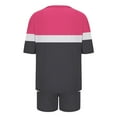 thumbnail image 5 of hxobax Shorts Sets for Womens 2 Piece Loungewear Trendy Colorblock Pajama Set Round Neck Short Sleeve Tops and Short Pant Comfy Matching Sets Sleepwear Soft Pj Set with Pocket,#01_Hot Pink,Medium, 5 of 6