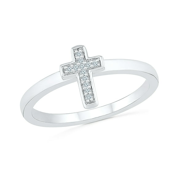 DGOLD Sterling Silver White Round Diamond Cross Ring (0.03 Cttw)