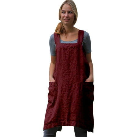

Huaai Womens Dress Women Cotton Linen Pinafore Square Cross Apron Garden Work Pinafore Dress Dress For Women Red L