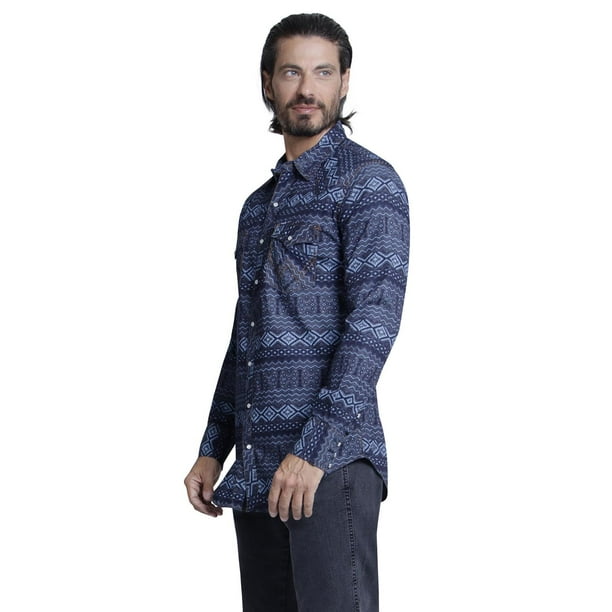 Camisa Vaquera Hombre Wrangler Regular Fit Manga Larga 948 azul CH Bodega Aurrera en linea