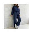 thumbnail image 5 of Zynoxe Women Suits 2 Piece Set with Pockets Classic Round Neck Long Sleeve Crop Sweatshirt & Drawstring Wide Leg Pants Suit Fashion Polka Dot Sweatsuit Set Vacation Outfits for Women Navy S, 5 of 8