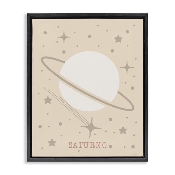 Stupell Industries Minimal Saturn with Stars Outer Space Painting Black Floater Framed Canvas Art Print Wall Art, 17 x 21