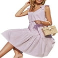 thumbnail image 2 of Robe en Coton et Lin pour Femmes, Sans Manches, Col en V, Couleur Unie, 2 of 5