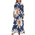 thumbnail image 2 of Daisies White Blue Dress High Waist Abstract Flowers Design Print Bohemia Dresses Long Sleeve Long Maxi Dress Trendy Vestidos, 2 of 5