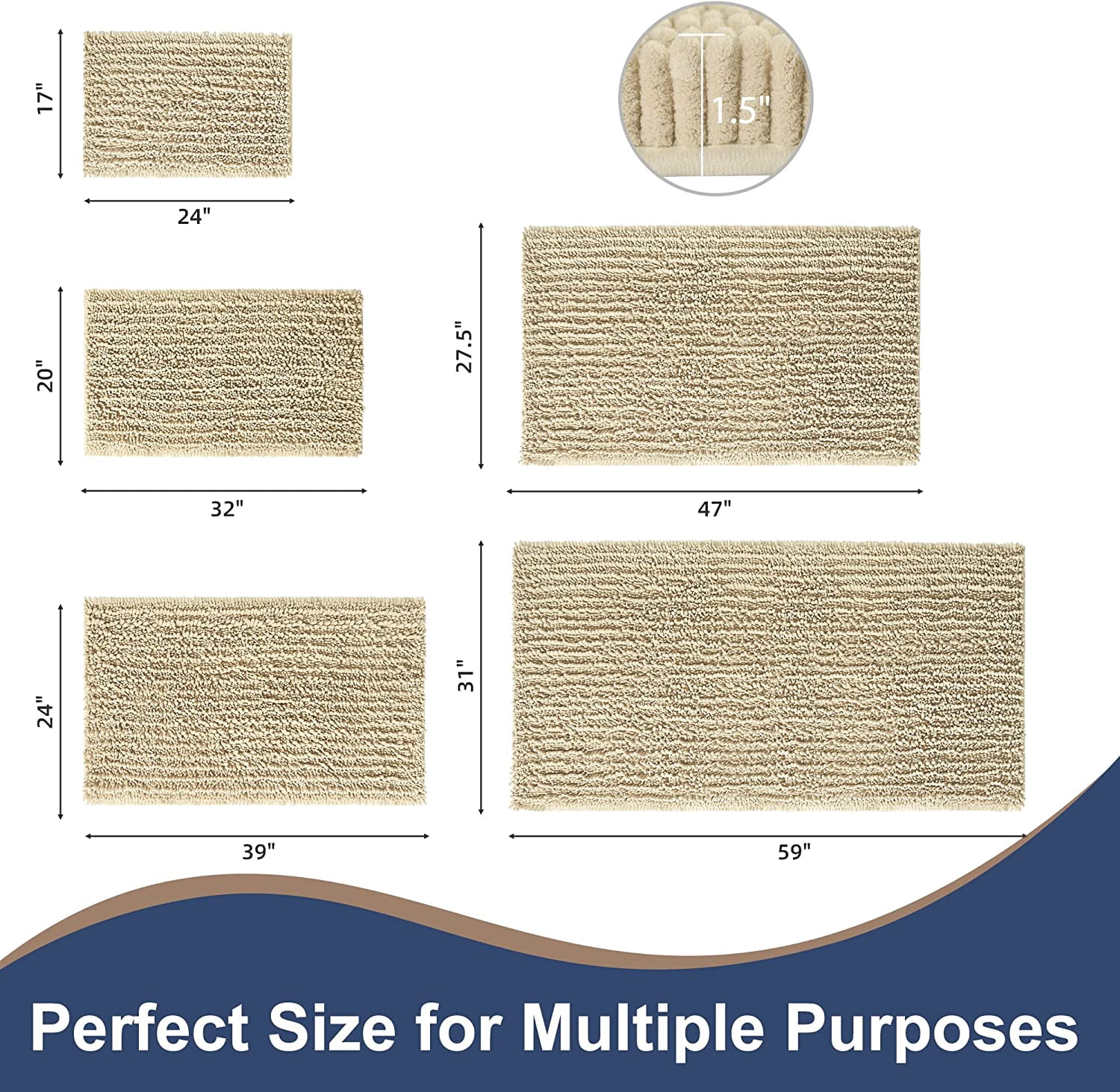 Soft Plush Microfiber Bathroom Rugs, Absorbent Bath Rugs Non Skid Machine Wash Dry Bath Mats for Tub,Shower and Bath Room Floor Mats (20x32inches, Beige)