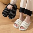 thumbnail image 6 of AUDeals Women Men Stripe Slippers Open Toe Cotton Linen Slide Sandals Soft Soled Lightweight Home Shoes Anti Slip Lounging (Black, 7), 6 of 9