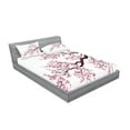thumbnail image 2 of Ambesonne Japanese Fitted Sheet & Pillow Sham Set, Sakura Branch Blossoms, Queen, Pink Dark Brown, 2 of 2