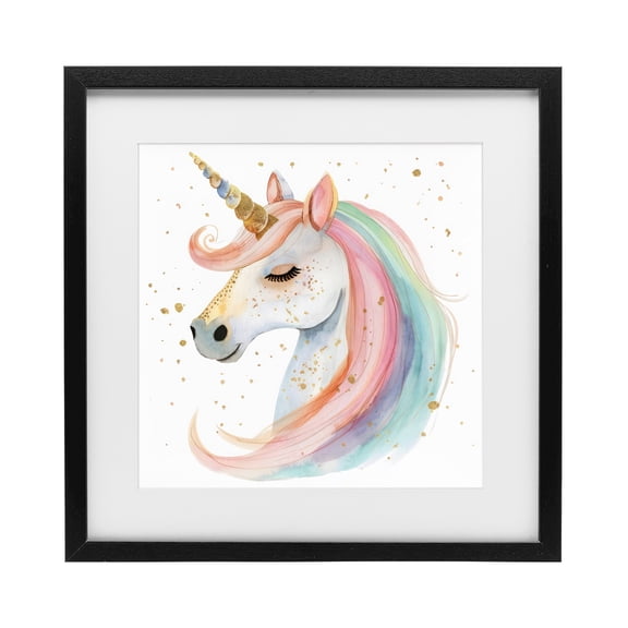 Stupell Industries Contemporary Gold Speckled Pastel Unicorn Black Framed Print Under Glass, 13 x 13, by Creative Studio
