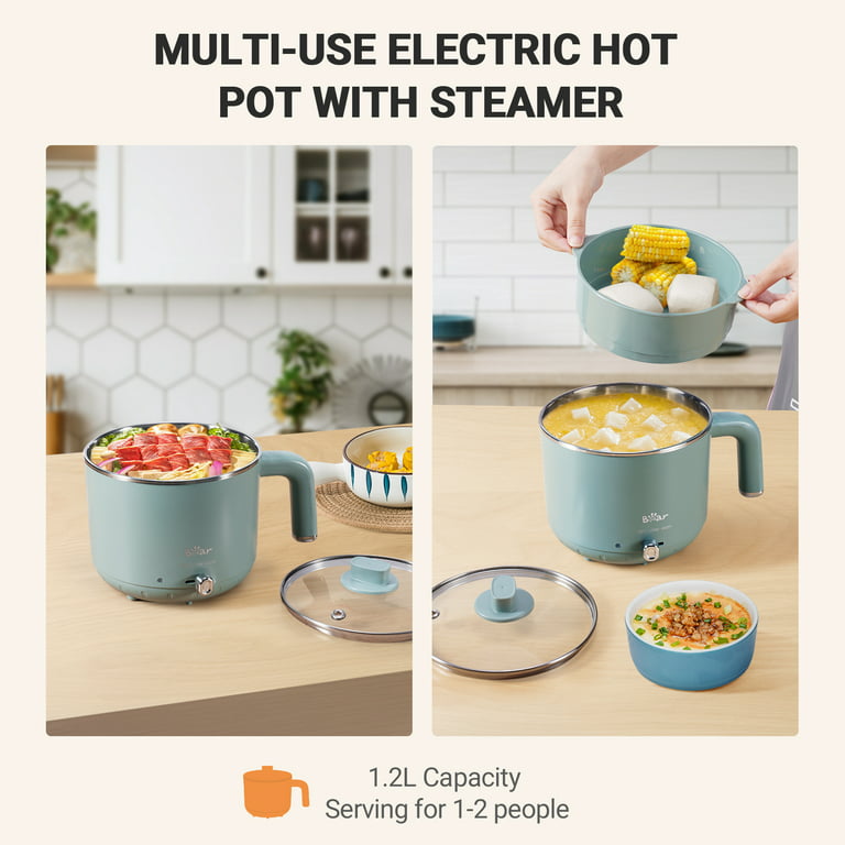Bear Hot Pot Electric, Mini Ramen Cooker, Electric Cooker for Noodles, 1.2L