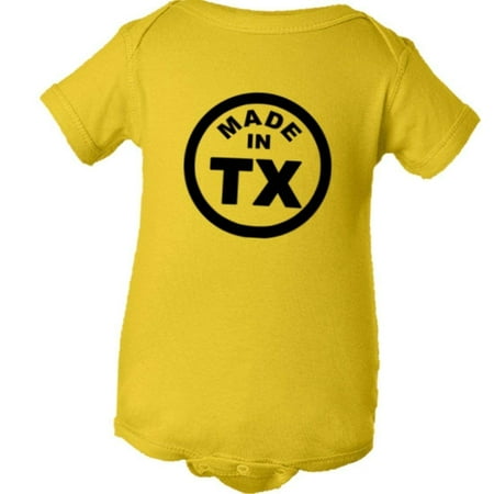 

PleaseMeTees™ Baby From Born Made In Texas Longhorn TX Logo Label Onsie