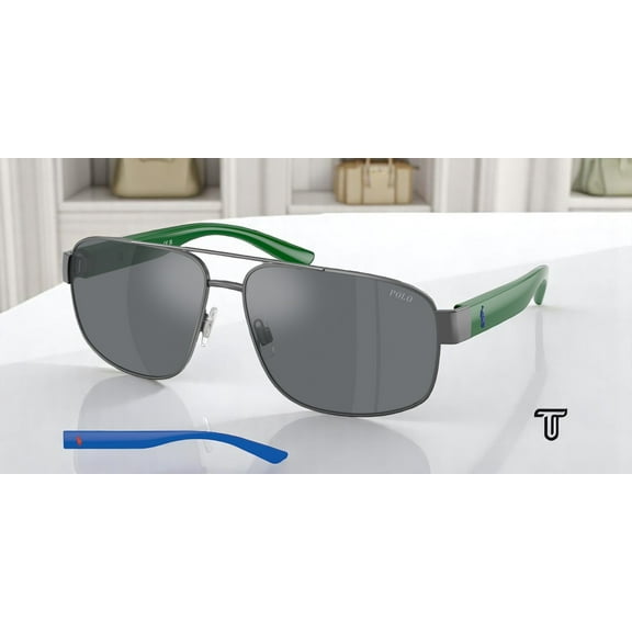 POLO PH3156 92156G Semi Shiny Dk Gunmetal Mirror Lt Grey 62 mm Men's Sunglasses