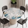 thumbnail image 2 of Gray Teal Round Fitted Tablecloth with Elastic Edge, Waterproof Table Cloth Table Cover for 55"-60" Tables, Modern Abstract Art Retro Flow Marble Tablecloths for Dining Picnic Indoor Outdoor, 2 of 9