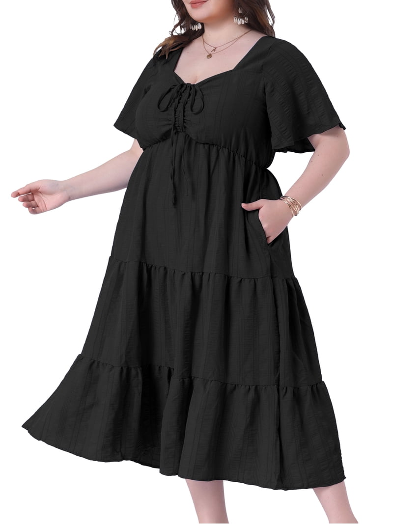 Daring Diva Plus Size Sweetheart Neck Ruffle Flowy A Line Dress 4X Black, Women's, Size: 4XL Daring Diva Plus Size Sweetheart Neck Ruffle Flowy A Line Dress 4X Black, Women's, Size: 4XL