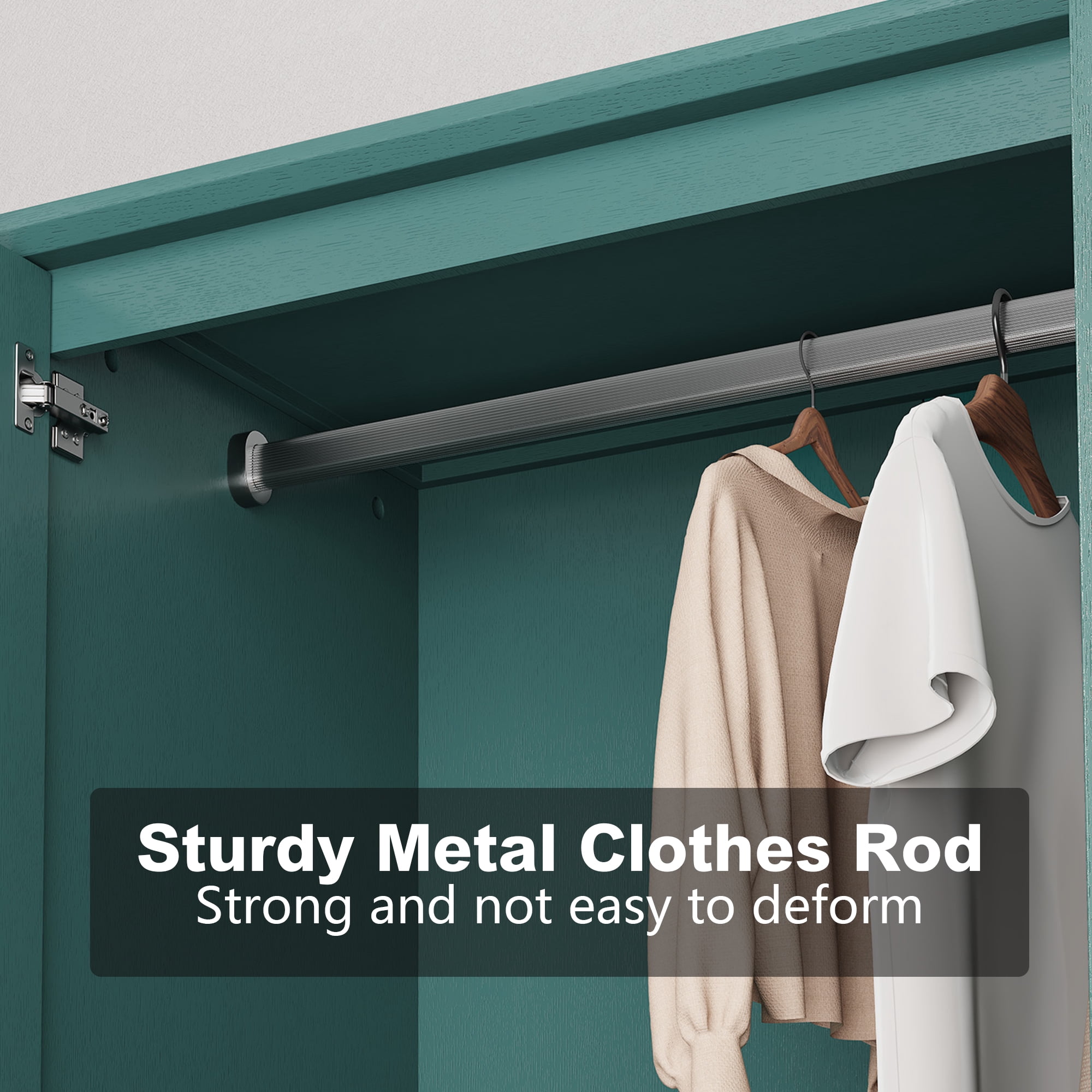 HLR 71" Tall Modern Wood Armoire Wardrobe Closet, Freestanding Cabinet with Hanging Rod for Bedroom, Green