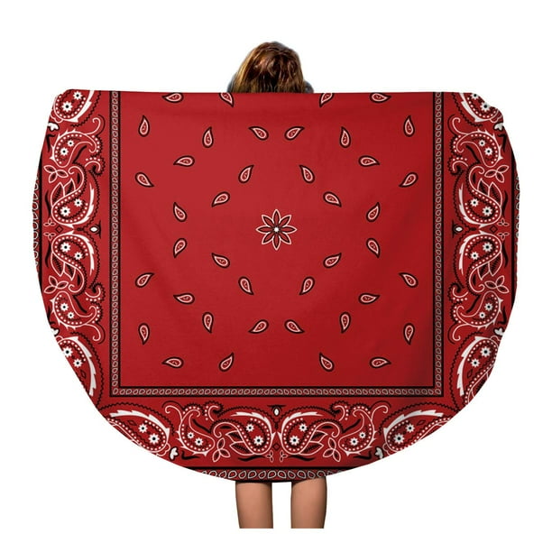 SIDONKU 60 inch Round Beach Towel Blanket Colorful Pattern Red Bandana