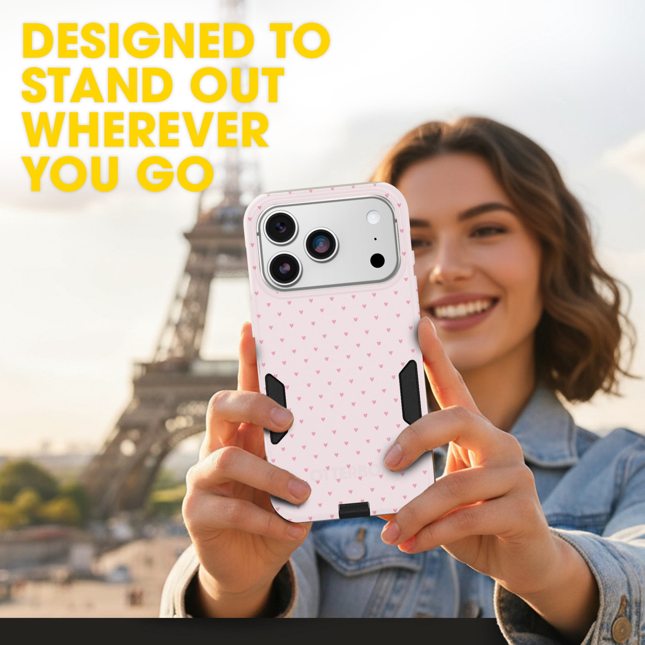 OtterBox iPhone 17 Pro (Only) – Commuter Series Case – Built-In MagSafe – Thin, Dual-Layer, Pocket-Friendly, Port Cover – Love is In the Air (Pink Heart)