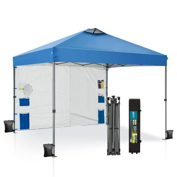 Alpha Joy 10x10ft Easy Set Up 3 Height Adjustable Pop Up UV Protection Canopy with Removable Side Wall, Blue