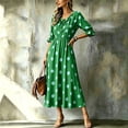 thumbnail image 4 of Dolkfu Keyhole Neck Dresses for Women Dressy Casual Green 3/4 Sleeve Waist Cinched Long-Length Fit & Flare Dresses Polka Dot Vacation Green,M, 4 of 5