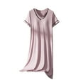 thumbnail image 2 of YUNAFFT Comfortable Nightdress for Women with V-Neck Built-In Bra Short Sleeve Contrast Trim Soft Sleepwear, 2 of 5