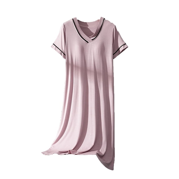 hotojiny Women's Nightgown with Built-In Bra Lightweight V Neck Sleepshirts Side Striped Sleep Dress Short Sleeve Sleepwear