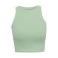 thumbnail image 4 of Women's Crop Top Short Tops Solid Color Neck Round Vest Sleeveless Tank Top Women's Top for Fitness Sport Yoga Green, 4 of 4