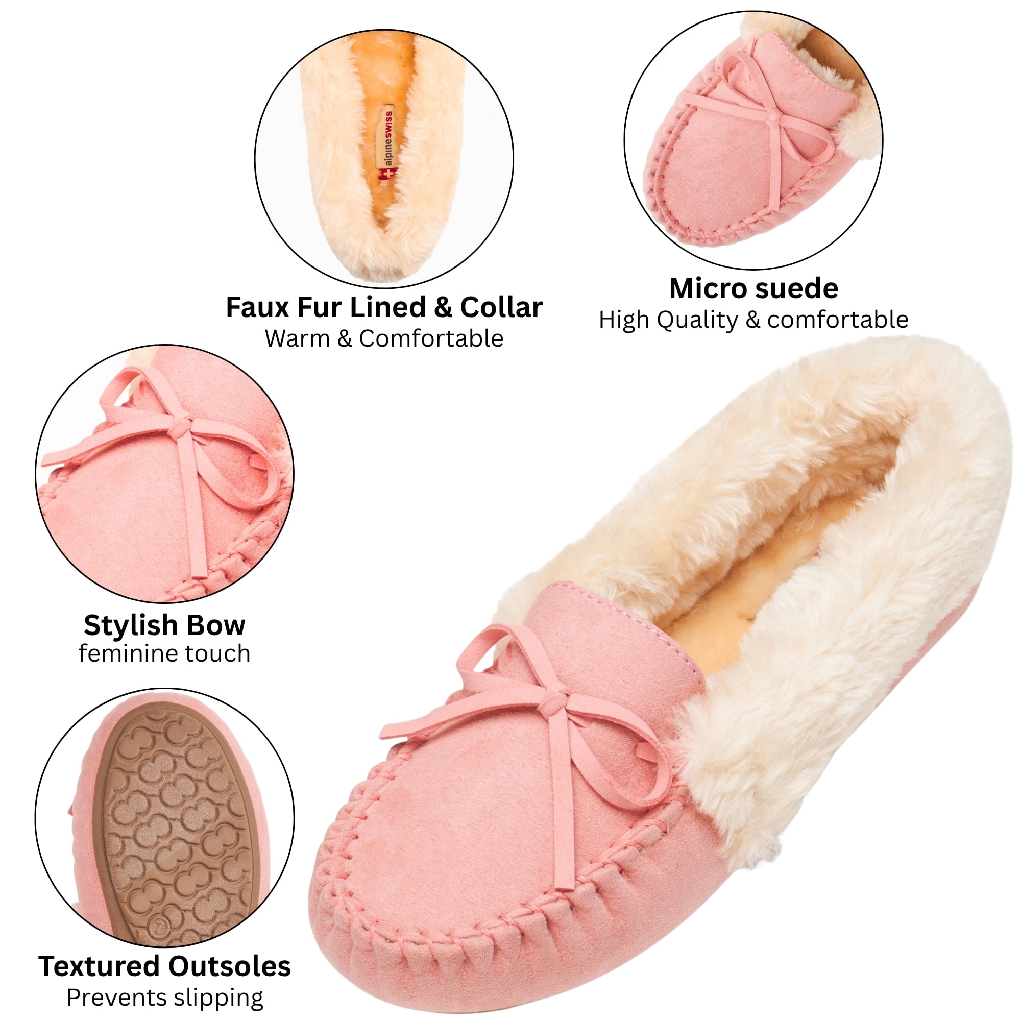 Alpine Swiss Leah Women's Moccasin Slippers | Faux Fur Lined Slip