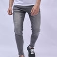 thumbnail image 4 of VSSSJ Men's Denim Pants Loose Fit Ripped Zipper Button Micro Elastic Waist Full Length Washed Jeans Casual Fashion Stretchy Street Punk Style Trousers Black02 S, 4 of 7