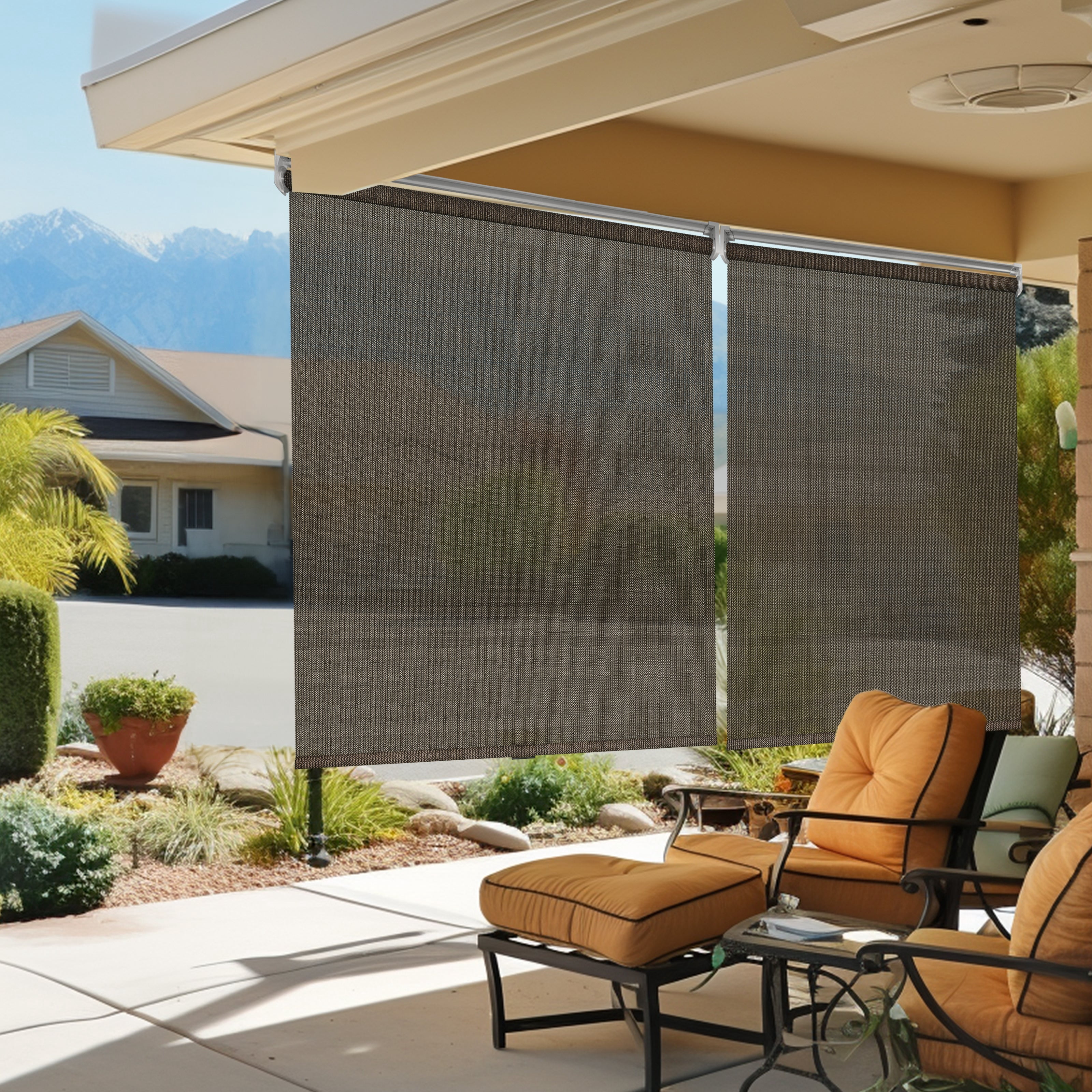 Chicology Exterior Outdoor Roller Shade Chocolate Chocolate - 85% UV Block, 30"W X 66"H
