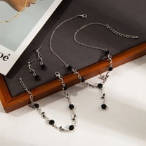 Alloy Delicate Jewelry Set for Women, Valentine's Day Gift Necklace Bracelet Earrings Set, Sweet Dainty Alloy Collarbone Choker Chain, Light Luxury Matching Set for Girlfriend, Daily Wear(Black)