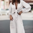 thumbnail image 4 of Mujeres con cuello en V Manga larga Tops Pantalones largos Dos piezas Conjunto sólido Traje casual Wmkox8yi bvn3104, 4 of 9