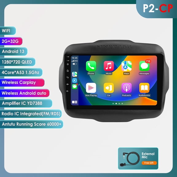 Ossuret Bluetooth Android 13 Car Stereo Radio For Jeep Renegade 2015 2016 2017 2018 2019 2020 Apple CarPlay 2 32GB WiFi Head Unit Multimedia GPS Navigation Player In Dash